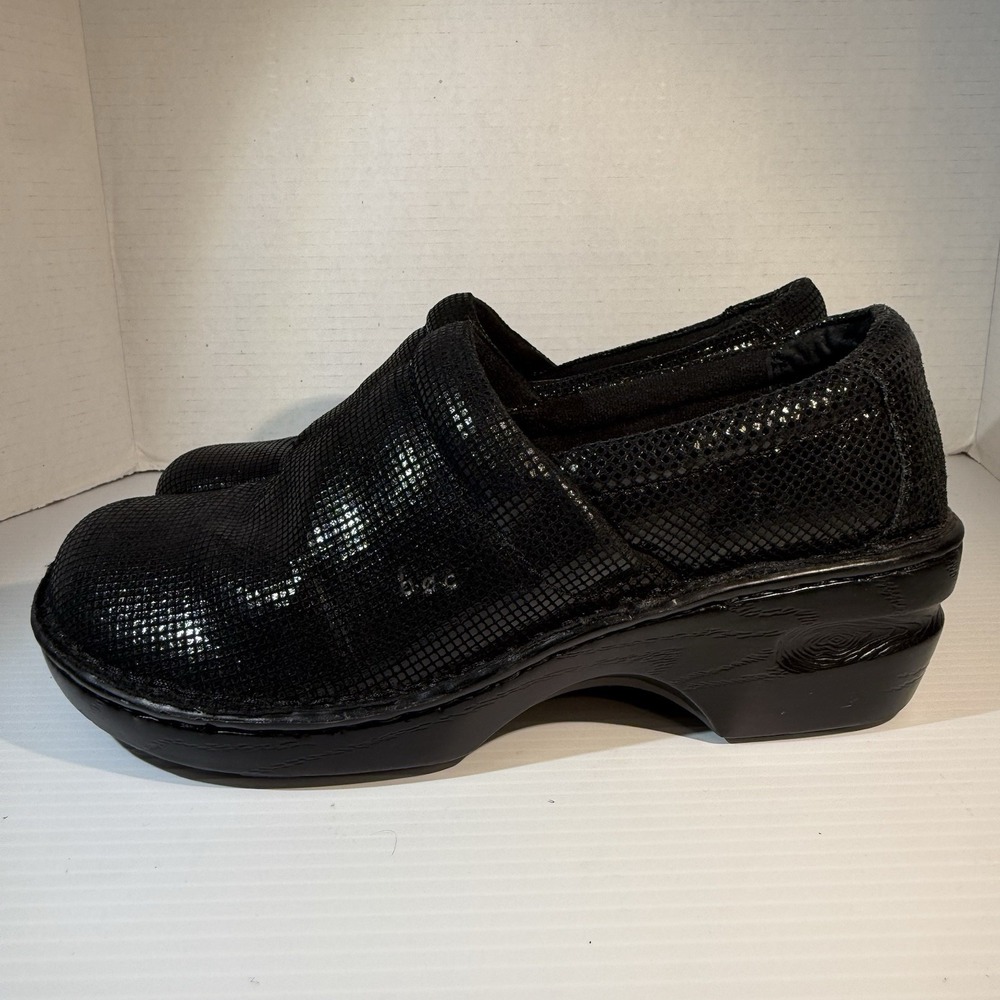 BOC Born Concept Clogs Slip On Shoes Black Leather Snake Print Women's Size 10M